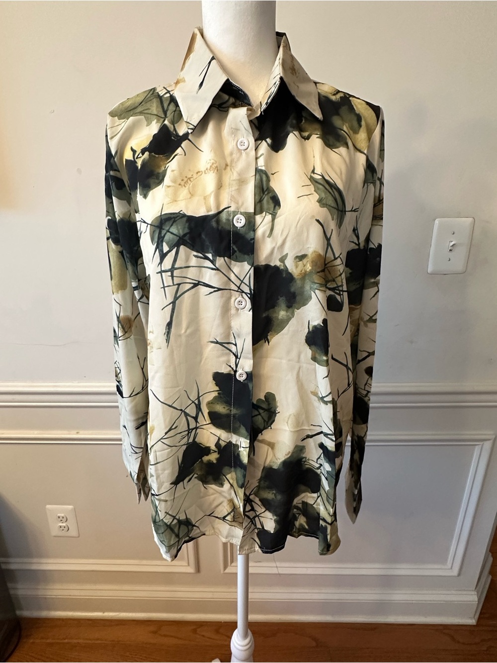 LAI MENG FIVE CATS Women's Floral Print Long Sleeve Button Down Casual Blouse
